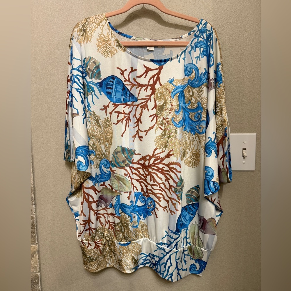 Blue and Brown Sea Life Print Women's Top